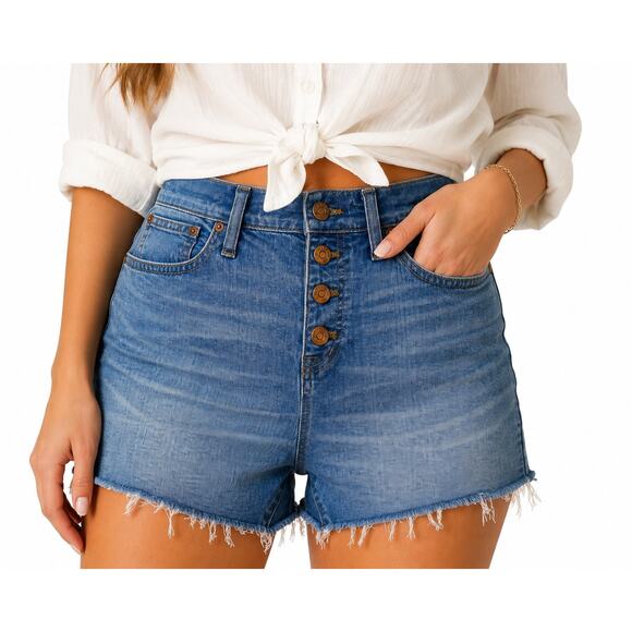 Madewell Pants - Madewell High Rise Denim Cut Off Shorts Fly Frayed Hem Medium Wash Size 30